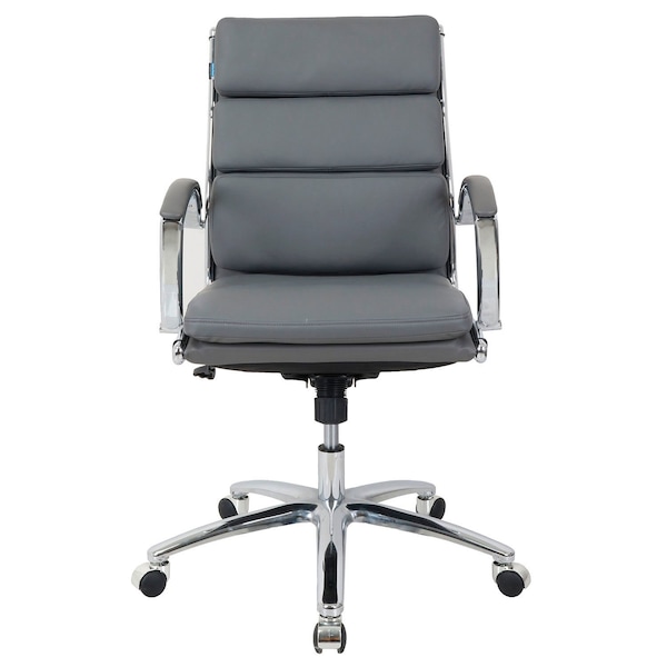Interion By Global Industrial Interion Antimicrobial Bonded Leather Modern Ribbed Executive Chair, Charcoal Gray 695640GY-AM - main